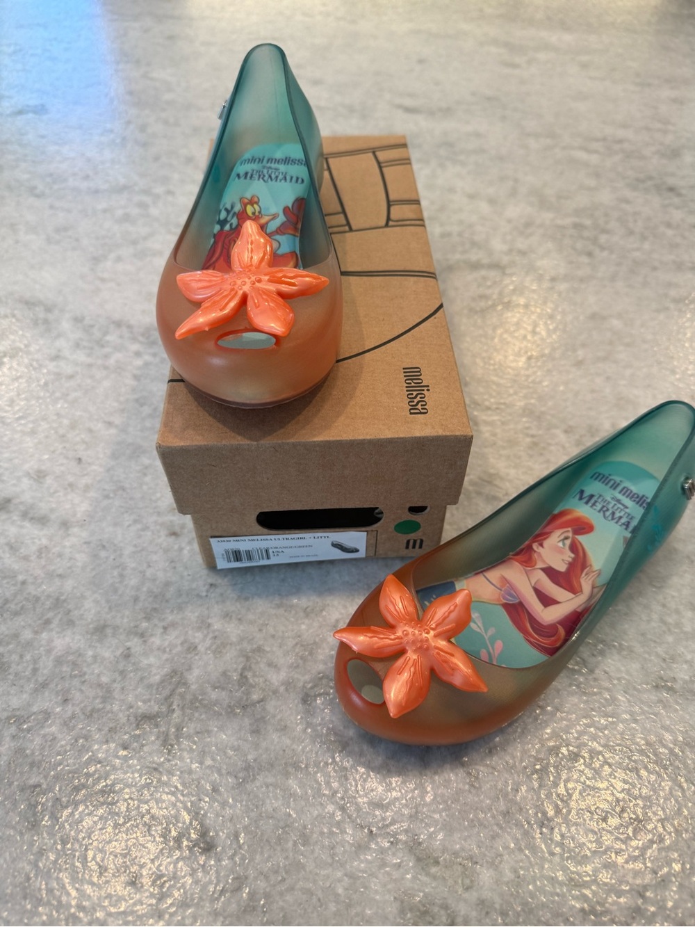 Mini Melissa Orange Jelly Ballet Flats with Starfish Accent